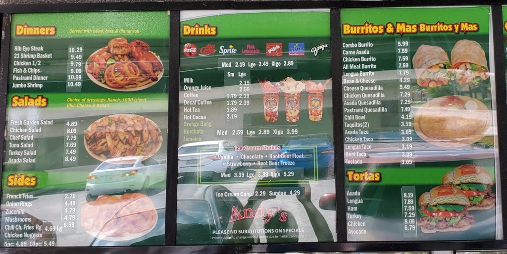 Picture of: Andy’s Burgers Menu Chino CA