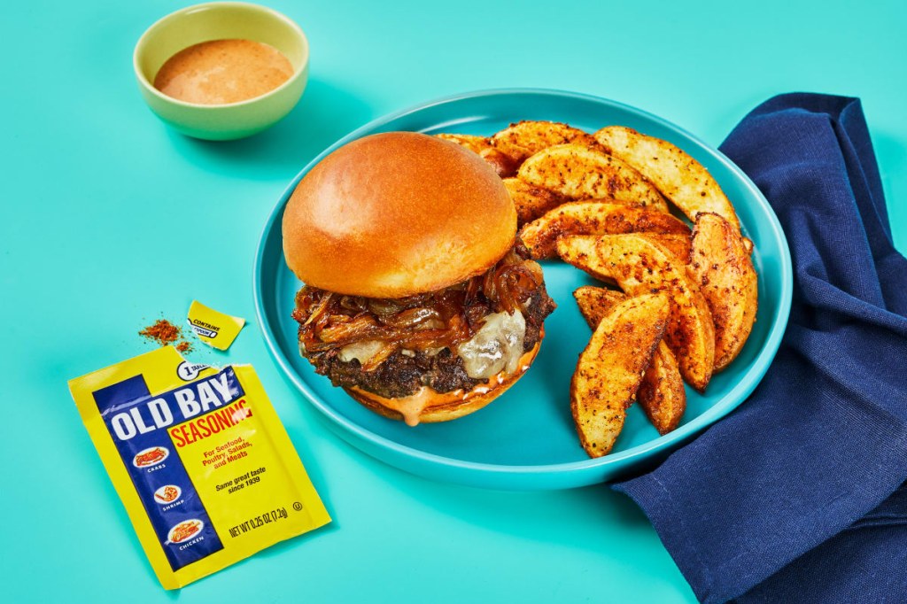 Picture of: Cheddar Wonderburgers & OLD BAY® Fries with Caramelized Onion & Special  Sauce