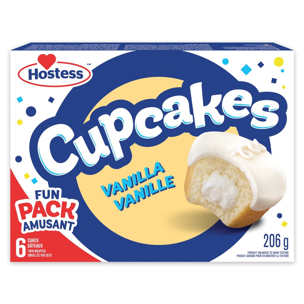 Picture of: Hostess Vanilla Cupcakes with Frosting and Creamy Filling, Snack Cakes,  Contains  Cupcakes (Twin Wrapped), 20g/