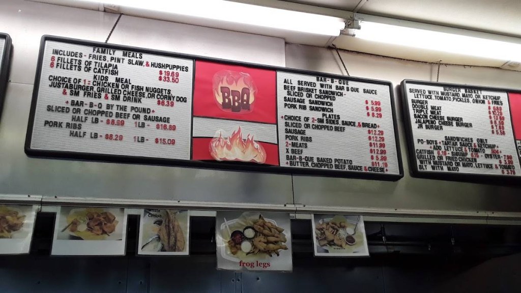 Picture of: Menu at Joe’s Seafood, Burgers,and Bar-B-Que, Dallas
