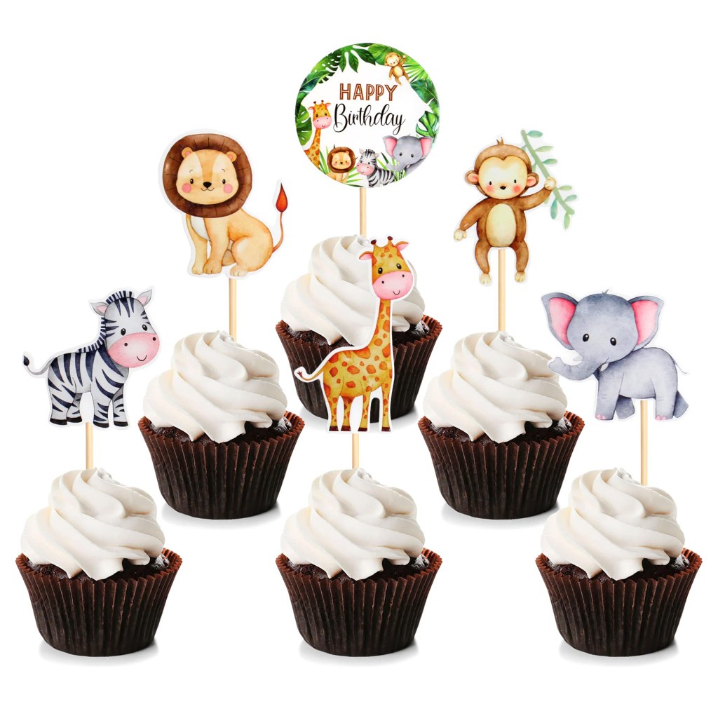 Picture of: Stück Jungle Safari Animal Cupcake Toppers Happy Birthday Cake Decor für  Kinder Wild Jungle Animal Theme Birthday Party Supplies Feiern Party