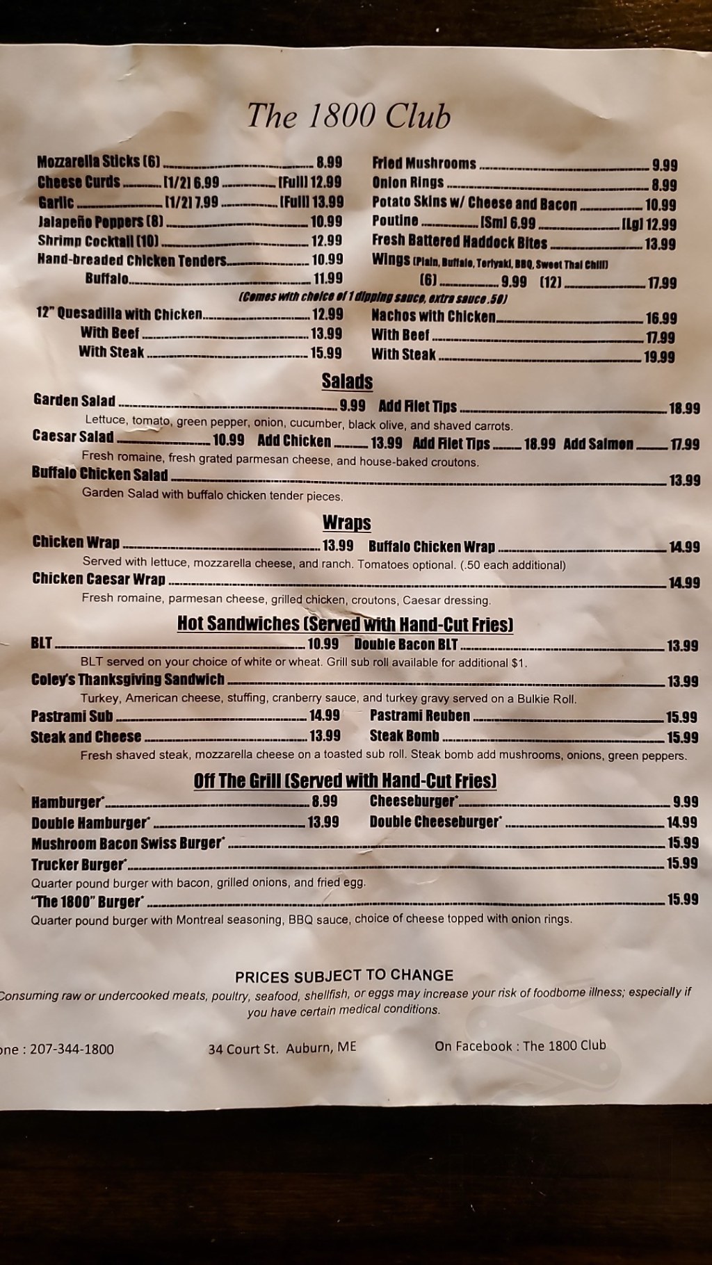 Picture of: The  – Restaurant and Live Music menu in Auburn, Maine, USA